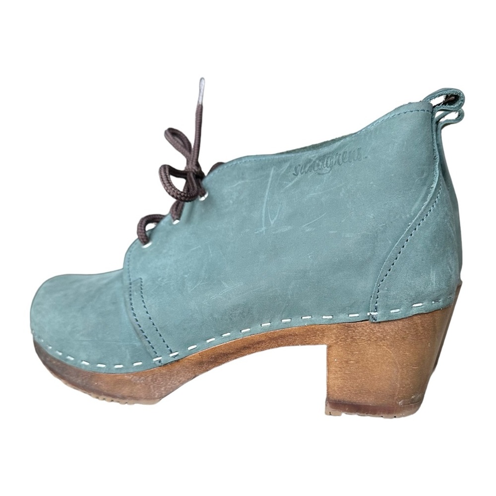 Sandgrens Sweden Chukka High Heel Clog Lace-Up  Nubuck Wood Heel Size 38 - Picture 4 of 16